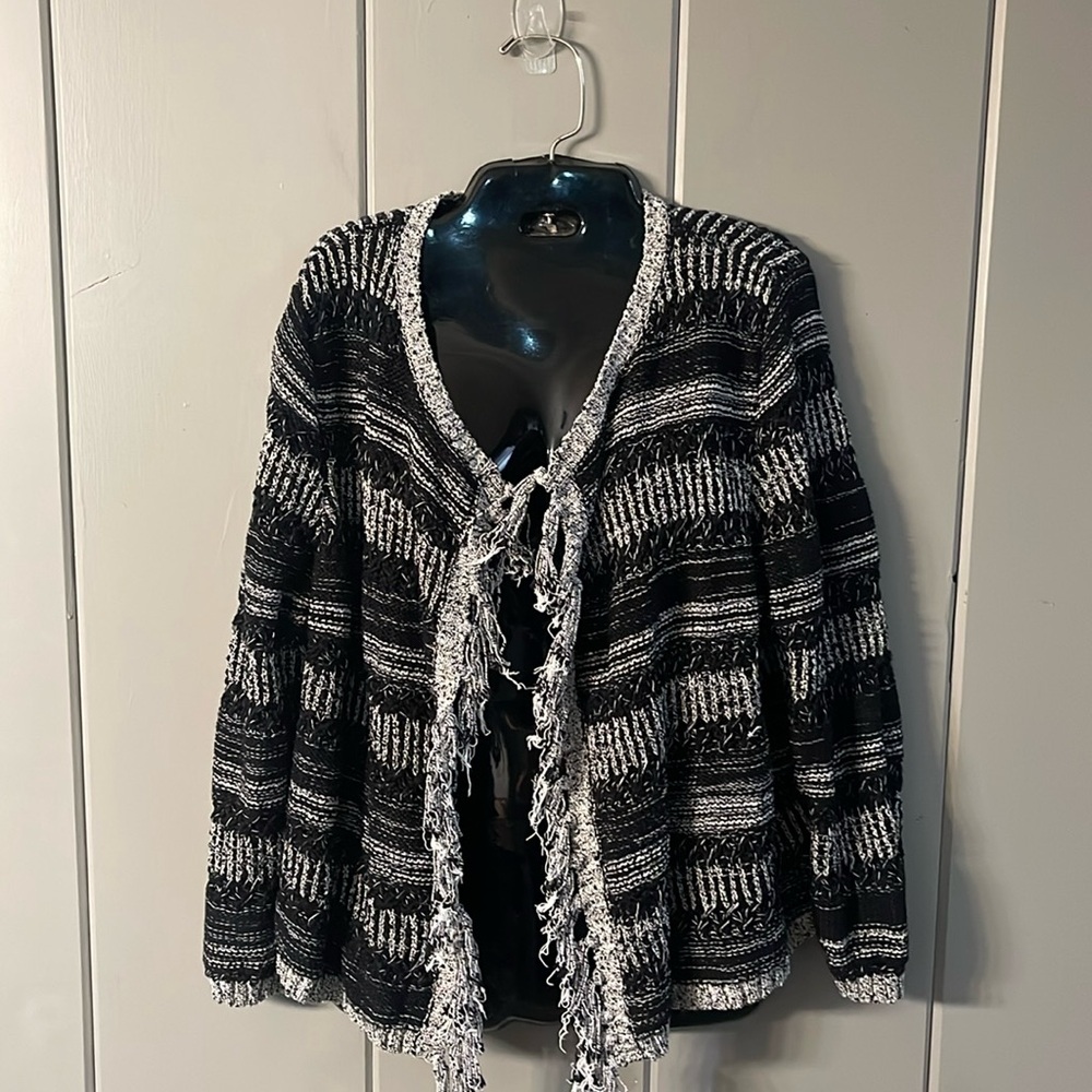 Ruby Rd Sweater Black Fringe Western Coastal Cowgirl Modern Boho Festival Shabby